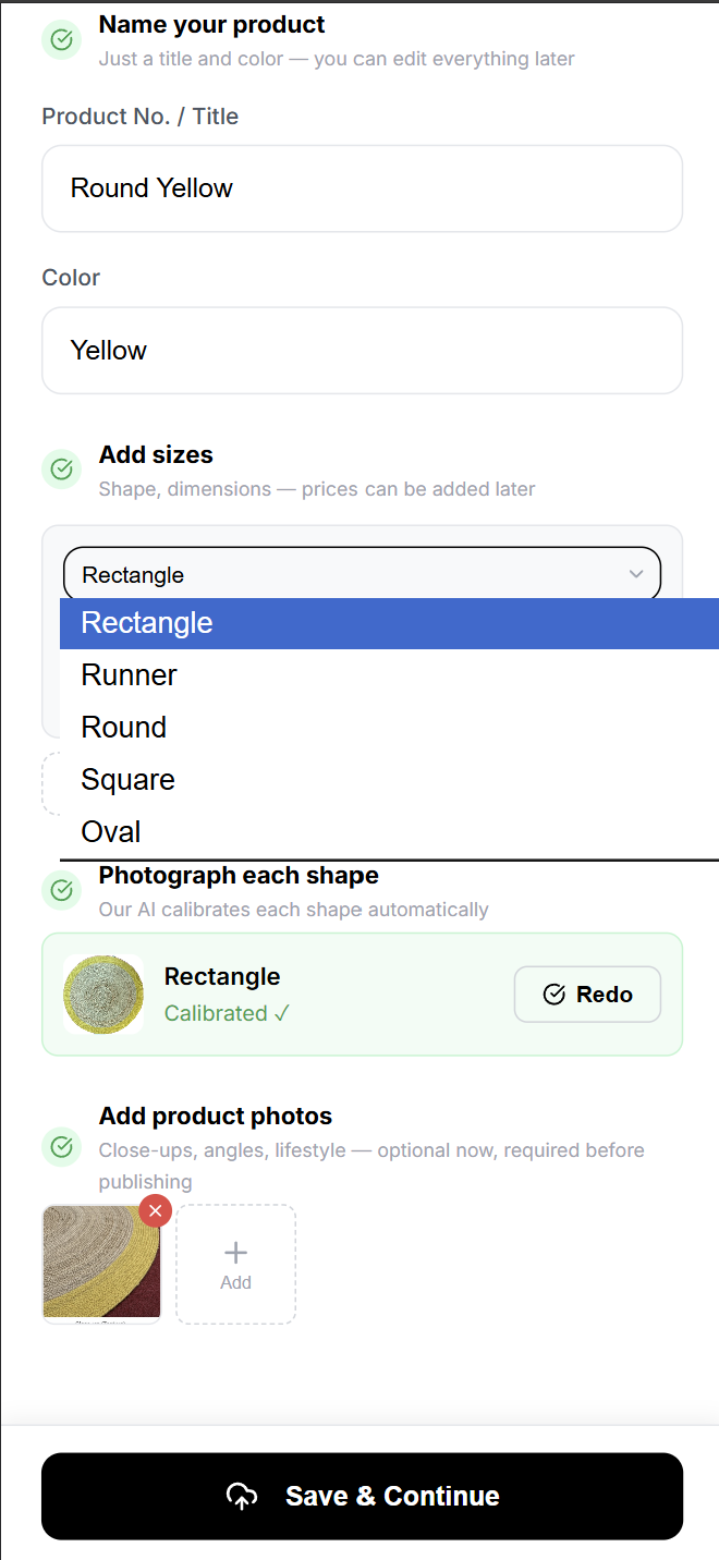 Shape selection dropdown